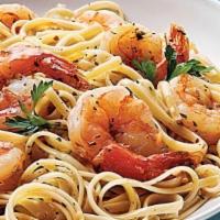 Linguine With Shrimp Scampi · Shrimp, parsley, garlic, butter, lemon white whine. Served with fresh bread, choice of optio...
