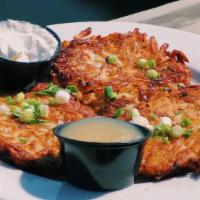 Potato Pancakes (3) · With sour cream, applesauce, and chives.
