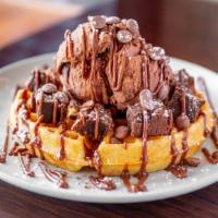 The Dark Side · Waffle/Crepe with Dark Chocolate Ice-Cream - Brownies - Belgian Milk Chocolate Sauce - Belgi...