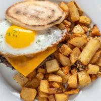 Breakky Burger · Angus beef burger (LOCAL), cheddar, fried egg, english muffin.
Bistro potatoes
