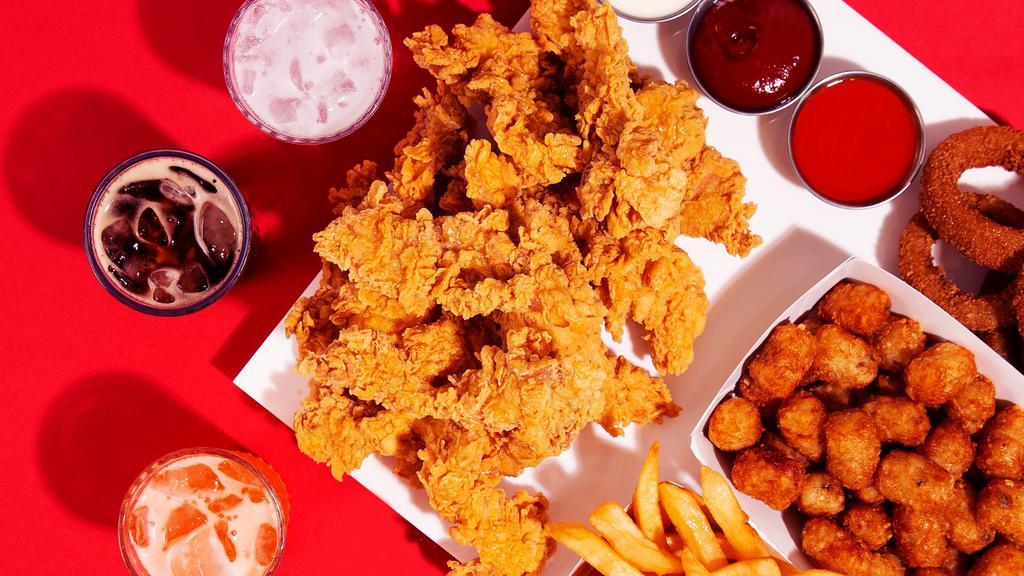The Tony · 16 crispy fried chicken tenders with a choice of 2 sides and 2 drinks!