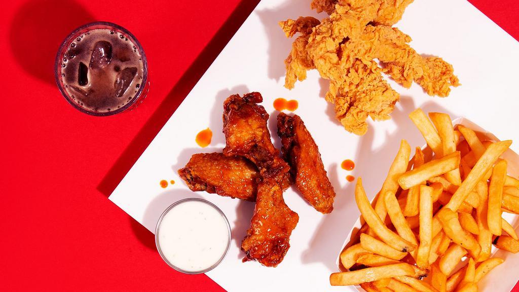 Mix It Up! · 4 crispy fried chicken wings and 4 crispy fried chicken tenderswith a choice of side and a drink!