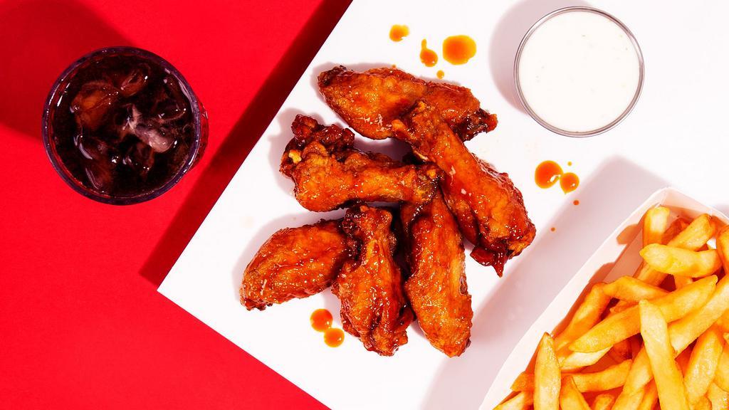 The Cole · 6 crispy fried chicken wings with a choice of side and a drink!
