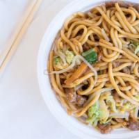 Beef Lo Mein · Served with soft noodles.