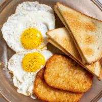 2 Egg Any Style With Ham Platter · Served with toast with butter and home fries or hash brown.