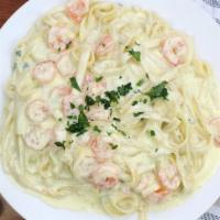 Fettuccine Alfredo With Shrimp · Served with choice of side.