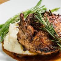 Rosemary Lime Sumac Chicken · Served with tru!le mash potato and haricot verts.