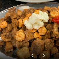 Picadinho · Sautéed pork cubes with shrimp served with rice / Picadillo mixto de cerdo con camarones ser...