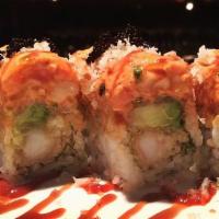 Ichiban Roll · Inside : Shrimp Tempura , Avocado
Outside: Spicy tuna , Crunchy, Masago
Sauce: Spicy mayo, E...