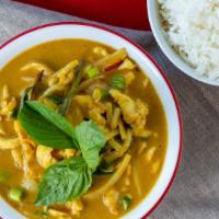 Thai Chicken Curry · A traditionally prepared chicken curry with bamboo shoots and coconut milk with your choice ...