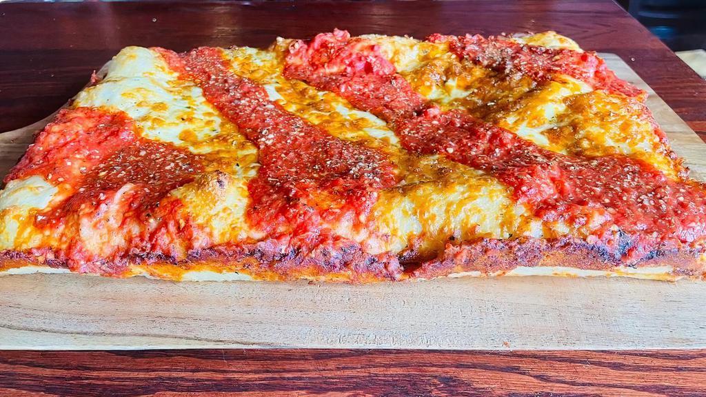 T.O. (Large) · Great Toppings Offered!! Our signature Detroit pizza crust, aged white cheddar and mozzarella cheese blend, signature Detroit sauce, Romano & oregano mix.  With your choice of any three mouth-watering toppings.