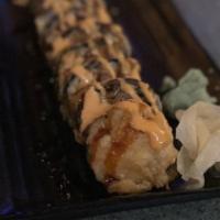 Sweet Nude Roll · Spicy tuna, shrimp tempura, crab, mango, unagi sauce & spicy mayo.