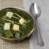Saag Paneer · Puree of spinach cooked with homemade cottage cheese.