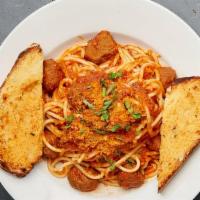 Spaghetti & Meatballs · Spaghetti tossed in marinara sauce and served with pasture-raised prime angus beef housemade...