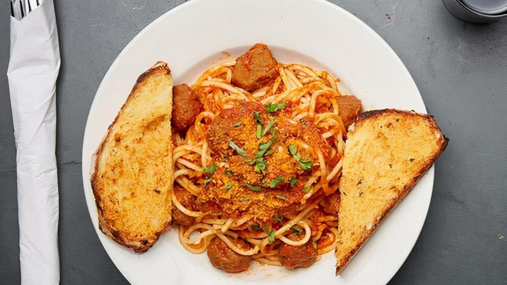 Spaghetti & Meatballs · Spaghetti tossed in marinara sauce and served with pasture-raised prime angus beef housemade mini-meatballs