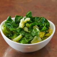 Green “Prasini” Salad Small · Romaine, scallions, dill, red wine vinegar, and EVOO.