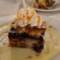 Blueberry Bread Pudding · Served with crème anglaise.