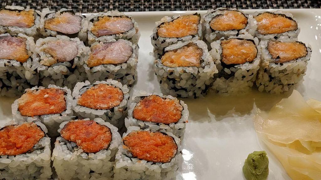 Spicy Roll · Choice of tuna, salmon, yellowtail, shrimp or crab.

Consuming raw or undercooked meats, poultry, seafood, shellfish, or eggs may increase your risk of foodborne illness, especially if you have certain medical conditions.