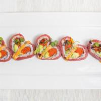 Lover Roll · Spicy crunchy tuna, salmon, avocado top with tuna in heart shape.

Consuming raw or undercoo...