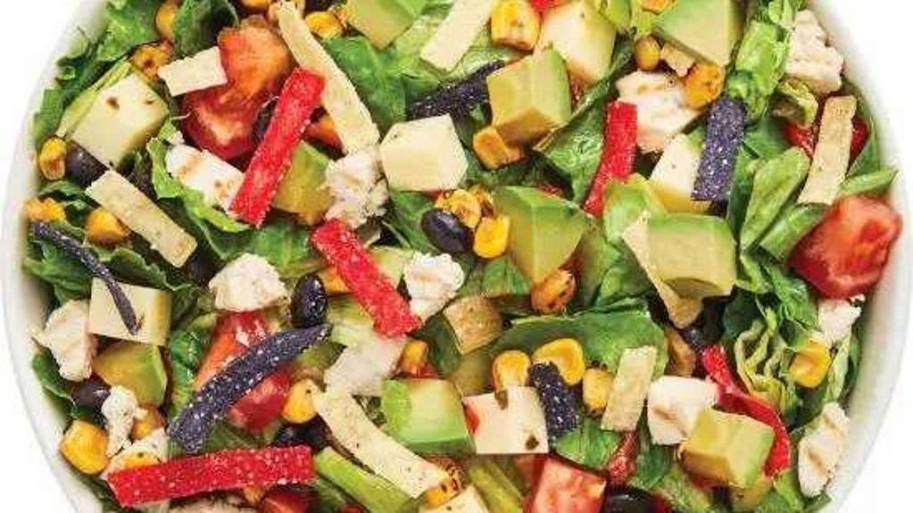 Southwest Chipotle Ranch Salad · Our Chef-inspired regional favorite is served with Grilled Chicken, Fresh Avocado, a Fire-Roasted Corn & Bean Medley, Chopped Tomatoes, Pepper Jack Cheese and Tri-Color Tortilla Strips. Our chef recommends the Housemade Chipotle Ranch dressing.
