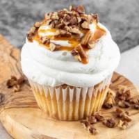 Caramel Pecan Cupcake · Vanilla Cake - Buttercream Frosting - Carmel Filling - Pecans