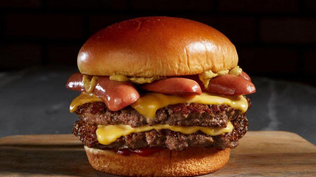 Nathan’S Signature Burger · Two, 4 oz fresh Angus beef patties, Nathan's hot dog, mustard, and American cheese.