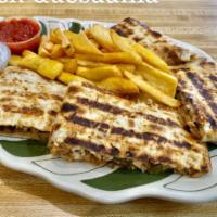 Chicken Quesadilla · Served with french fries, sour cream and salsa.