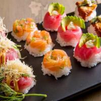 Party Bomb · 12 pieces. Pink bomb, mclow bomb, spicy mcbomb, and your choice of ikura bomb, una bomb or s...