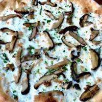 White Pizza With Mushrooms · Fior di latte, funghi del bosco, prezzemolo mozzarella, wild mushrooms 7 fresh parsley.