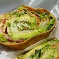 Vegetarian Wrap · Hummus, lettuce, tomato, cucumber, avocado and sprouts.