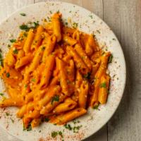 Penne Alla Vodka · Contains bits of freshly cooked bacon.