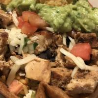 Grilled Chicken Taco Salad · Deep fried whole wheat tortilla bowl with pico de gallo, sour cream, Jack cheese, lettuce, a...