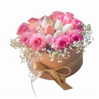 Pink Dream · 8-10 chocolate dipped strawberries, in coordinating colors of pink and white floral.
