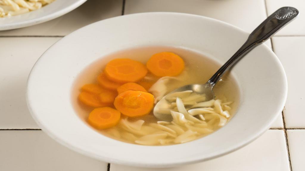 Consomme · Carrots, kasha, rice, and/or noodles available upon request.