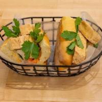 Banh Mi Fried Tofu*Vg  (Serve 5) · Vietnamese sandwich on a toasted French baguette with pickled carrot, cucumber, cilantro, an...