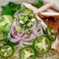 Pho: Vegan  (Serve 5) · Gluten-Free noodle soup in homemade 12 hrs simmered vegetable broth, thin rice noodles, bean...