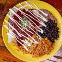 Lunch Enchiladas · Gluten-free. Chicken, pork, brisket, ground beef or veggies. Choice of salsa verde, roja or ...
