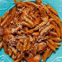 Sesame Teriyaki Penne · Pick protein, teriyaki sauce, sesame seeds, whole wheat pasta.