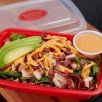 The Hollywood · Pick protein, reduce fat cheddar, turkey bacon, avocado, romaine, spinach, signature sauce.