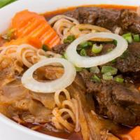 Fragrant Beef Stew · phở bò khô
braised beef shank, tendon, carrots, rice noodles, toasted five-spice, tomato stew