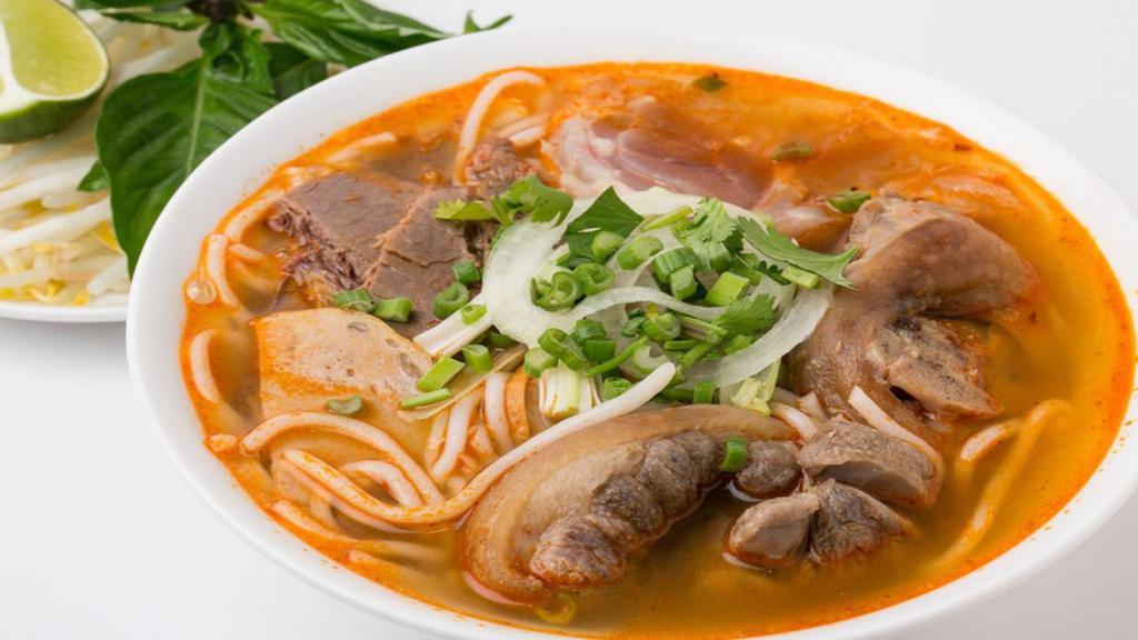 Hue Noodle Soup · bún bò huế
braised beef, cha lua, pork trotter, vermicelli, shrimp paste, spicy lemongrass beef broth