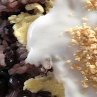 Sweet Black Rice · sticky black rice topped with sweet mung beans, coconut milk and crushed peanuts