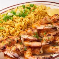 Grilled Shrimp Platter · 12 pcs of Shrimp with Side of rice.