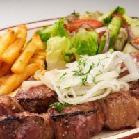 Liver Kebabs Platter · Two Liver kebabs cooked to your preferred temperature served with salad and fries or rice pi...