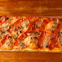 Meat Lovers Pie  · Pepperoni, sweet italian sausage, mushrooms, organic tomato sauce, and mozzarella.