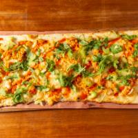 Buffalo Chicken Pie  · Buffalo chicken: roasted hormone-free chicken, spicy buffalo sauce, gorgonzola, arugula, cho...