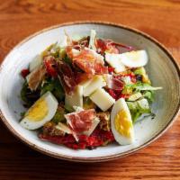 Chef'S Chopped Salad · Mixed greens, Avocado,  Zucchini, Eggplant, Roasted Pepper, Sun-dried Tomatoes, Egg, Mozzare...