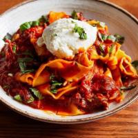 Pappardelle & Beef Ragu · Shredded Braised Beef Shank, Tomato Sauce, Whipped Ricotta
