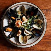 Black Linguini Frutti Di Mare · Clams, Mussels, Salmon, Calamari, Shrimp & Branzino in Tomato or White Wine Garlic Sauce