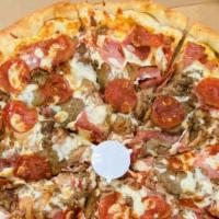 Meat Lover Pizza · Sausage, pepperoni, ground beef, ham, meatballs, salami.
